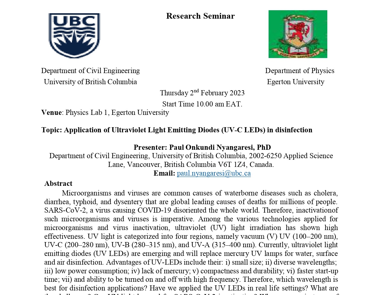 Research Seminar:Department of Physics.